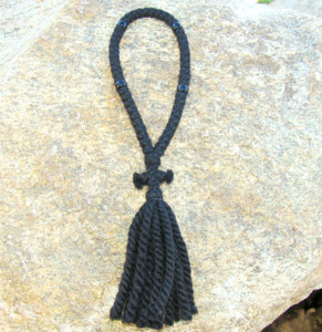 50-Knot Russian Prayer Rope - 3 ply with Black Beads