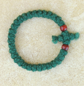 33-Knot Bracelet with Cross Bar - 2 ply Forest Green