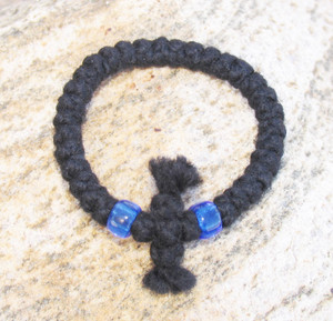 33-Knot Bracelet with Cross Bar - 3 ply with Blue Beads