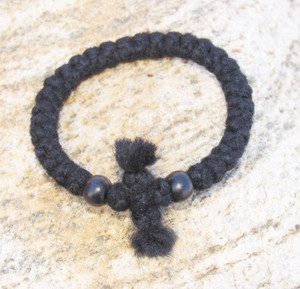 33-Knot Bracelet with Cross Bar - 3 ply with Black Wood Beads