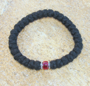 33-Knot Bracelet with Accents - 4 ply with Garnet Bead