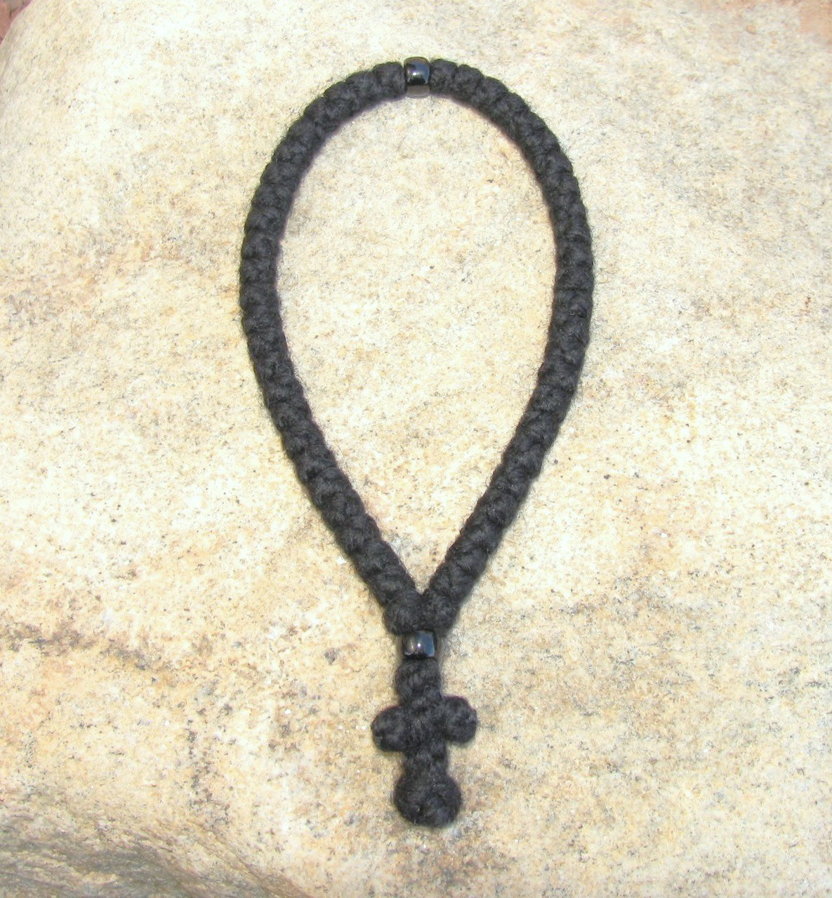 50-Knot Greek Prayer Rope - 4 Ply With Black Beads - St. Paisius ...