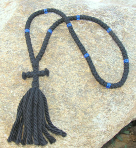 100-Knot Russian Prayer Rope - 4 ply with Blue Beads