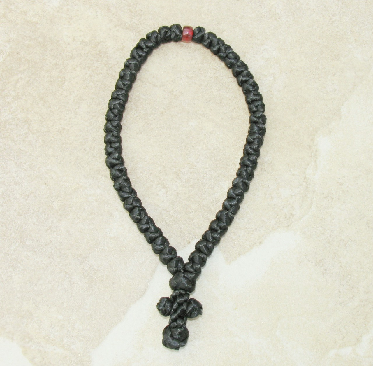 50-Knot Greek Prayer Rope - Satin With Garnet Bead - St. Paisius ...