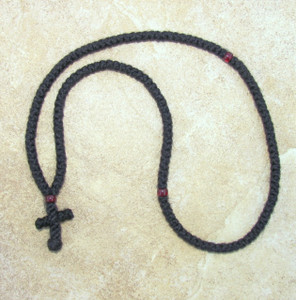 150-knot Prayer Rope - 2 ply with Garnet Bead