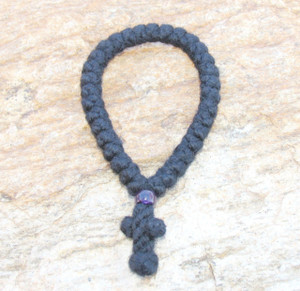33-knot Greek Prayer Rope - 4 ply with Purple Bead