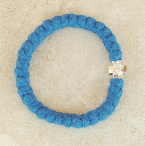 33-knot Bracelet with Cross Bead - 4 ply Steel Blue
