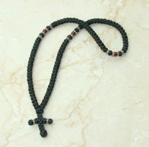 100-knot Greek with Accents - with Garnet Beads