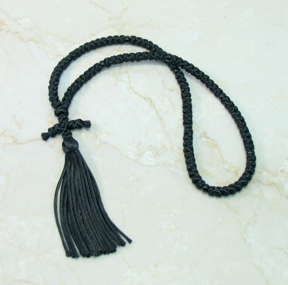 LIMITED EDITION: Christian 100-knot Prayer Rope & Prayer Rope Counter &  Handcrafted Pouch ǀ Large Knots ǀ 100% Organic Wool ǀ Black