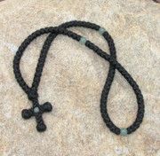 100-knot wool prayer rope with stone beads