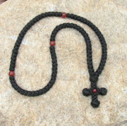 100-knot wool prayer rope with red agate beads