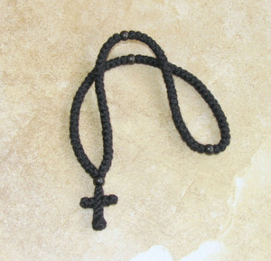 100-knot Greek Prayer Rope - 2 ply with Black Wood Beads