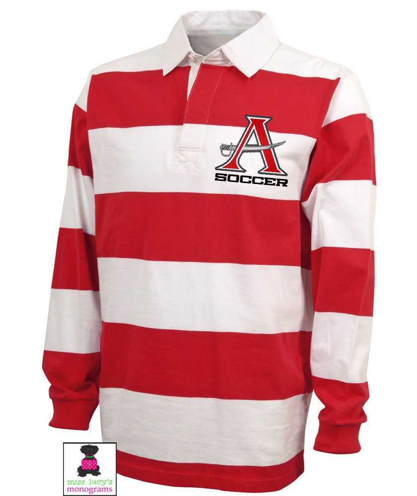 ALLATOONA SOCCER Red/White Rugby Adult Shirt with EMBROIDERED DESIGN