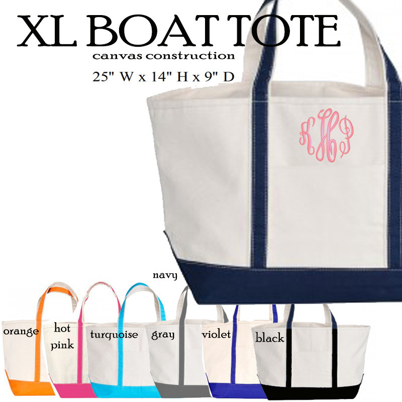 Monogrammed X Large Canvas Boat Tote - Assorted Colors - FREE SHIP - Miss Lucy&#39;s Monograms