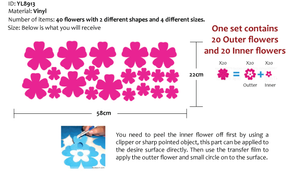 40 x Small Flower Wall Stickers