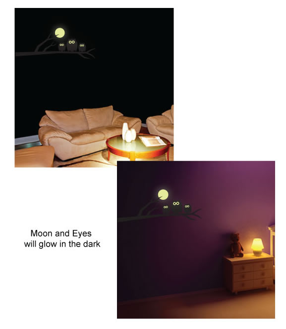 Glow in the dark owl and moon wall sticker