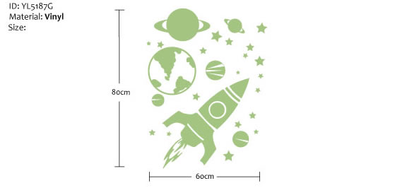 glow in the dark rocket, planets and stars wall stickers