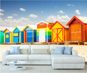 Colourful Beach House Huts Wall Mural