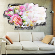 3D Broken Wall Colourful Roses Wall Stickers 5302-1088