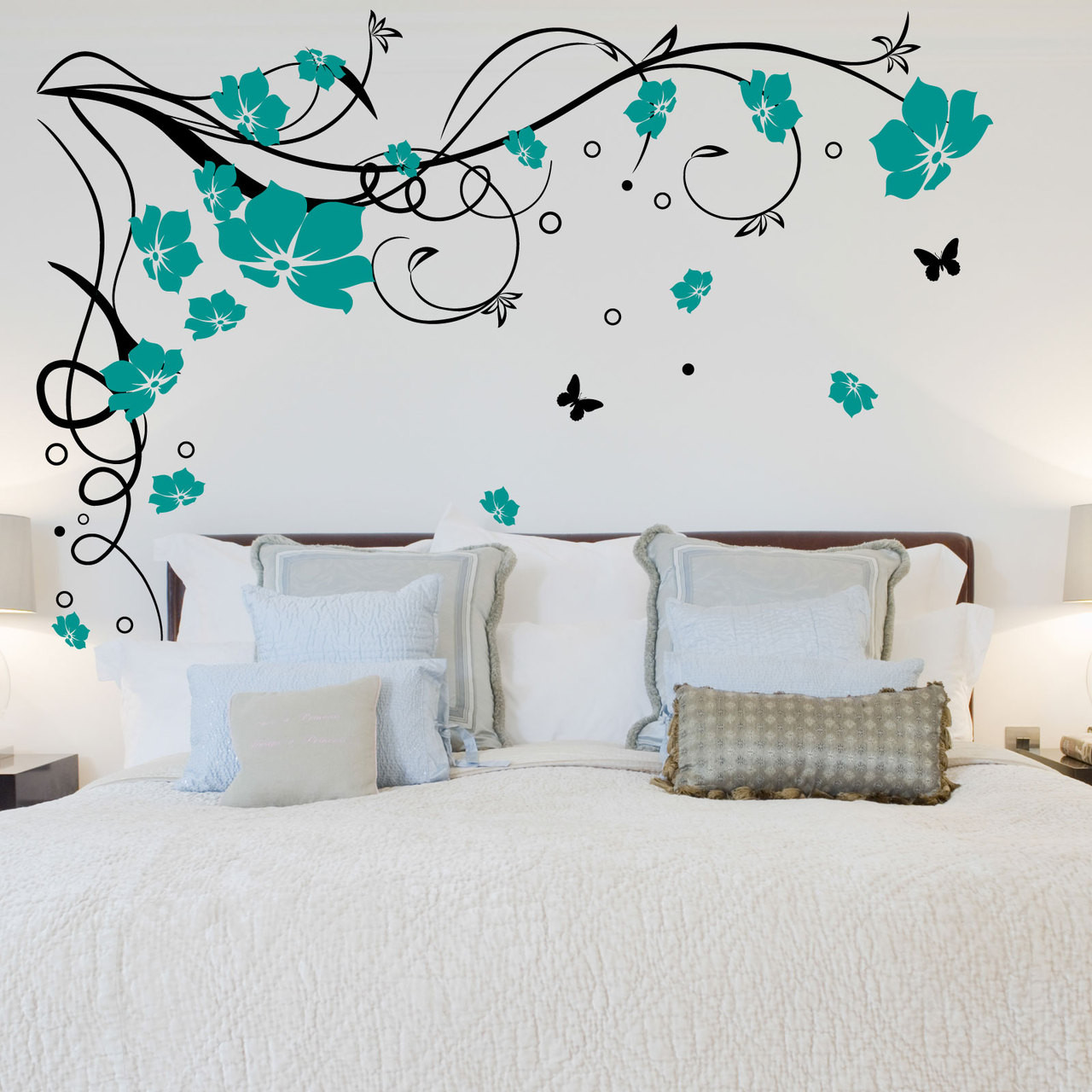 Sacinora Black Flower Vine Butterfly Wall Stickers, Removable Vinyl Decals For Bathroom Living Room Bedroom Decor