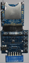 Top view of uIEC/SD with deluxe daughtercard.  2 IEC ports are under the uIEC/SD and the jack on the left side is for USB power.