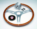 Pictured:  Steering Wheel Kit, 15'' mahogany wheel with hub, screws and cap (Part # 291-101M).