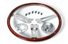 Steering Wheel and Ring, 16'' AC Cobra, mahogany rim, 6 bolt, polished