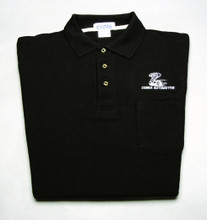 Shirt, polo short sleeve with pocket and snake logo, black, large