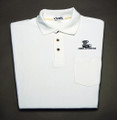 Shirt, polo short sleeve with pocket and snake logo, white, large