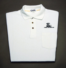 Shirt, polo short sleeve with pocket and snake logo, white, x-large