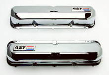 Pictured:  427 Pent-Roof Valve Cover with emblems, no breather holes (Part # 273-VC19E). (VALVE COVERS NOT INCLUDED)