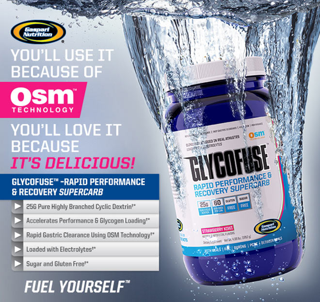 Gaspari Nutrition Glycofuse Banner ad with info.