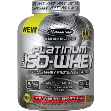 MuscleTech Essential Series Platinum 100% Iso Whey Strawberry Sh | Muscleintensity.com