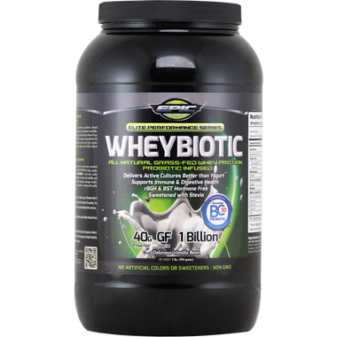 EPIC Performance Wheybiotic All Natural Grass Fed Whey Protein Delicious Vanilla Bean 2 lbs | Muscleintensity.com