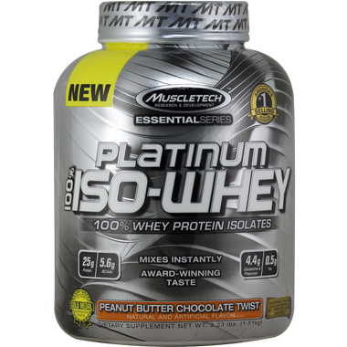 MuscleTech Essential Series Platinum 100% Iso Whey Peanut Butter Chocolate Twist 48 svg | Muscleintensity.com