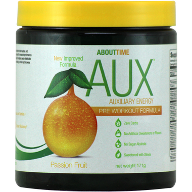 About Time AUX Pre-Workout Passion Fruit 30 svg | Muscleintensity.com