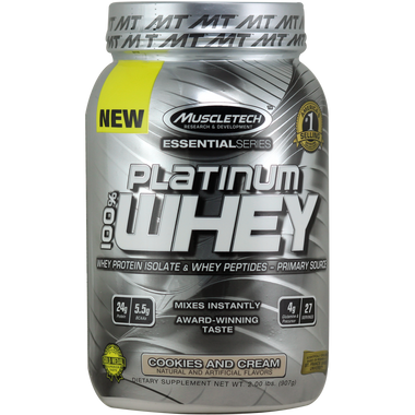 MuscleTech Essential Series 100% Platinum Whey Protein Cookies and Cream 2 lbs | Muscleintensity.com