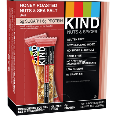 Kind Bars Honey Roasted Nuts and Sea Salt 12 ct | Muscleintensity.com