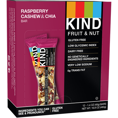Kind Bars Raspberry Cashew and Chia 12 ct | Muscleintensity.com