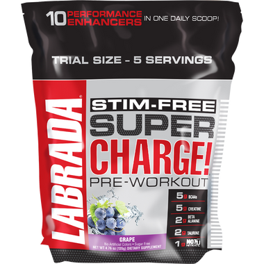 Labrada Super Charge 5.0 Trial Bag Stim Free Grape 5 svg | Muscleintensity.com