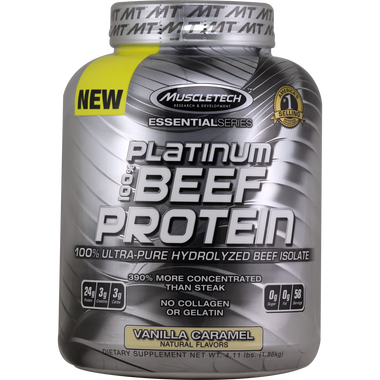 MuscleTech Essential Platinum Hydrolyzed Beef Protein Vanilla Caramel 4 lbs | Muscleintensity.com