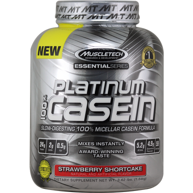 MuscleTech Essential Series Platinum 100% Casein Strawberry Shortcake 4 lbs | Muscleintensity.com