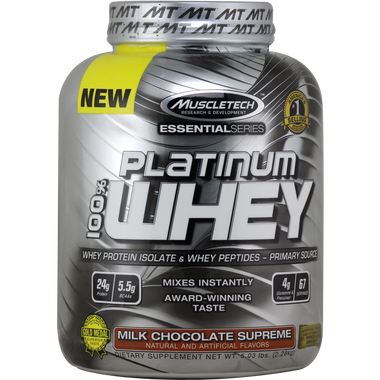 MuscleTech Essential Series 100% Platinum Whey Protein Milk Chocolate Supreme 5 lbs | Muscleintensity.com