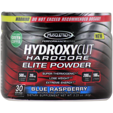 MuscleTech Hydroxycut Hardcore Elite Thermogenic Powder Blue Raspberry 83 g 30 svg | Muscleintensity.com