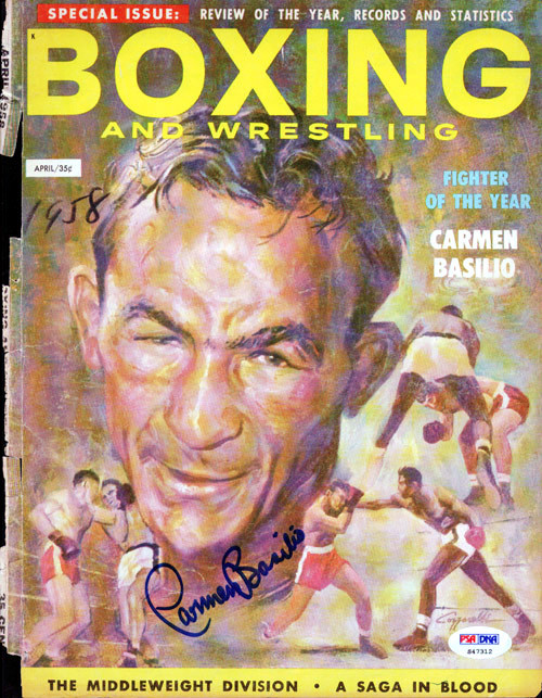 Carmen Basilio Autographed Boxing And Wrestling Magazine Cover Psadna