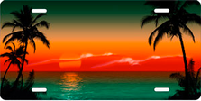 Green and Red Palm Sunset Scenic Auto Plate sku T2030GR