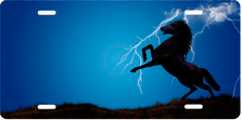 Lightning Horse on Blue Ringer Offset Auto Plate sku T9122B
