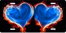 Red and Blue Fire Hearts on Black Brushed Metal Auto Plate sku TB2628AB
