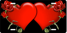 Red Hearts and Roses on Brushed Metal Black Auto Plate sku TB2631A