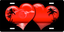 Red Palm Hearts on Black Brushed Metal Auto Plate sku TB2670A